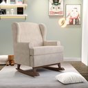 Ver imagem 2 de Kit 02 Poltronas De Amamentação Com Balanço Malu Base De Madeira P02 Suede Bege - Lyam Decor