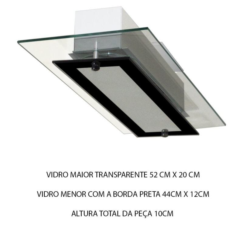 Plafon com 2 Vidros - Ideal para Sala / Quarto / Cozinha - Transparente / Preto - 3