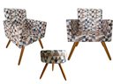 Ver imagem 1 de Kit 2 Poltronas Decorativa Bia + Puff Redondo Suede Triângulo Bege Pés Madeira Ms Decor
