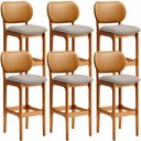 Ver imagem 1 de Kit 06 Banquetas Altas Para Cozinha Betta L02 Imbuia Couríssimo Whisky Linho Bege - Lyam Decor