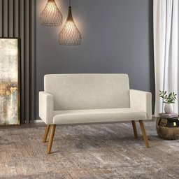 Poltrona Namoradeira Nina Pés Madeira Balaqui Decor Bege - 1