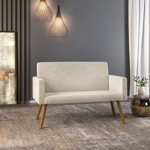 Poltrona Namoradeira Nina Pés Madeira Balaqui Decor Bege