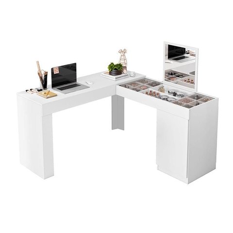 Escrivaninha Penteadeira Canto Star com Porta Esolho e Colmeia – Design Moderno - Branco Fosco