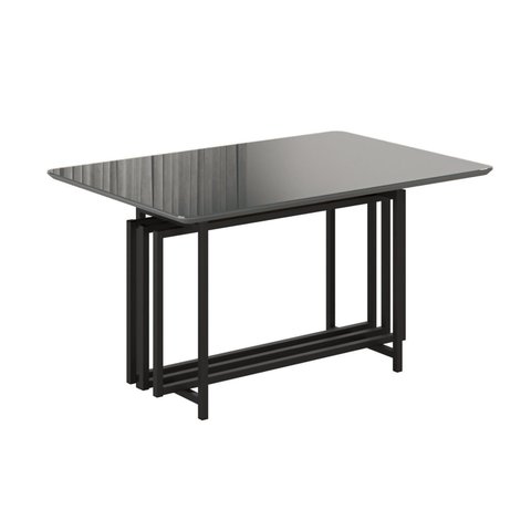 Mesa para Sala de Jantar Retangular 120x90cm MDF com Vidro Pérola Cinza/Preto Fosco/Grafite