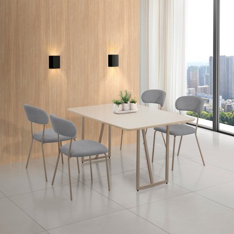 Conjunto para Sala de Jantar com 4 Cadeiras Betina Bege/Champagne/Cinza/Off White
