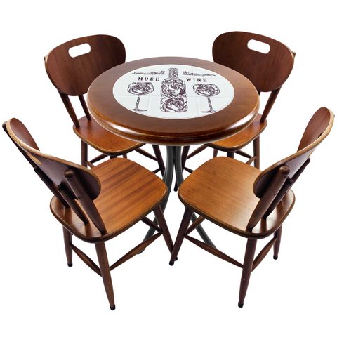 Cj Mesa Madeira Azulejo 60cm - Bistrô Fixa 78cm + 4 Cadeiras 43 - Natural - More Wine