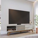 Ver imagem 1 de Bancada Tv Sala de Estar Genebra Portas Ripadas Duas Gavetas Pés em Madeira Off White G73 - Gran Bel