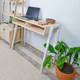 MESA ESCRIVANINHA CWB 78Ax98Lx40P EM MADEIRA DE PINUS - NATURAL E BRANCO - 3