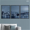 Ver imagem 2 de Kit 03 Quadros Decorativos - Ponte Brooklyn Noturna Ct008 - Tela Canvas - 60x80cm