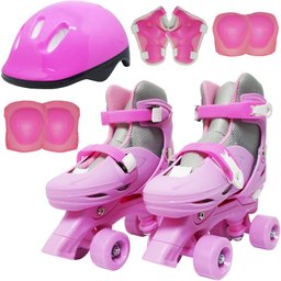 Patins Clássico Quad 4 Rodas Roller + Acessórios Feminino Rosa Importway BW-017-R BW-017-R ROSA - 1