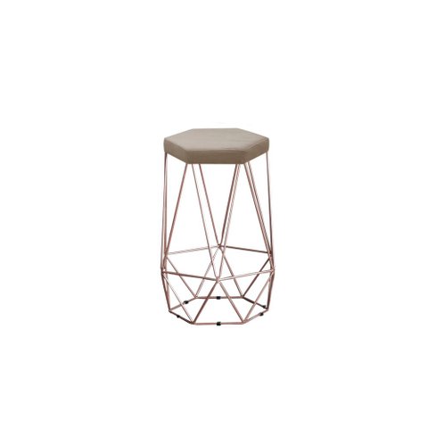 Banqueta Alta Decorativa Rubi em Linho com Armação Bronze - Bege