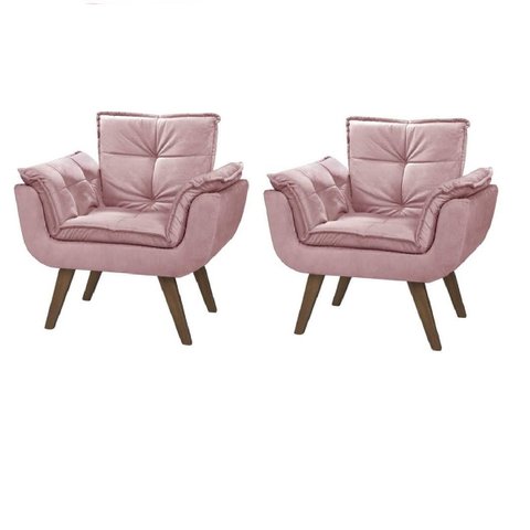 Kit 2 Poltrona Suede Preto Cadeira Decorativa Opala Sala Recepção Pés Imbuia - Bela Decor