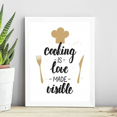 Quadro Cozinha - Cozinhar É Amor 24x18cm - com Vidro:madeira Preta
