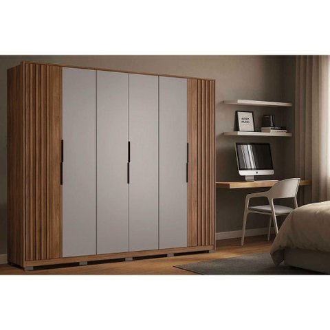 Guarda Roupa Casal 6 Portas (2 Ripadas) e 6 Gavetas C/ Pés Atrice Nogueira Touch/nude Prime - Demó
