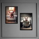 Ver imagem 1 de Kit 2 Quadros Divertidos Banheiro - Porco 24x18cm:madeira Preta