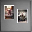 Ver imagem 2 de Kit 2 Quadros Divertidos Banheiro - Porco 24x18cm:madeira Preta