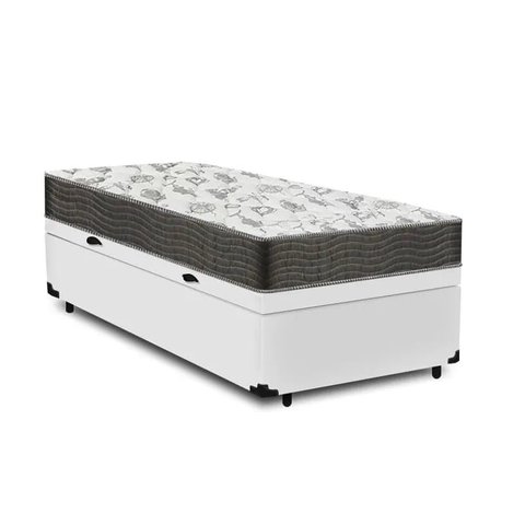 Cama Box Baú Solteiro Linhão Branco + Colchão Solteiro de Espuma - Ortobom ISO 100