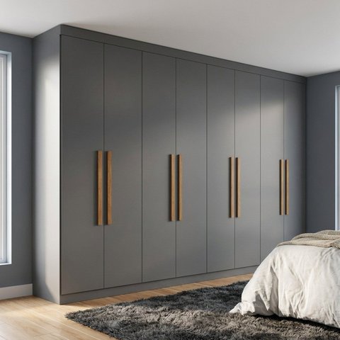 Guarda-Roupa Casal 237x200x47cm com 8 Portas e 4 Gavetas Cinza Linha Paris