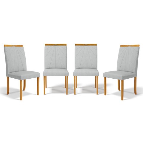 Kit com 4 Cadeiras Maiara Madeira Maciça Estofadas para Mesa de Jantar Linho Cinza 407