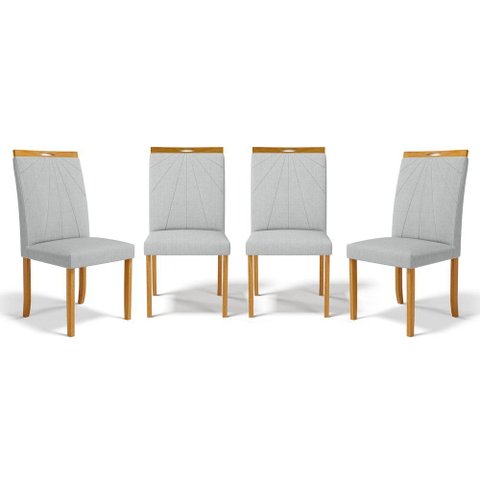 Kit com 4 Cadeiras Maiara Madeira Maciça Estofadas para Mesa de Jantar Linho Cinza 407