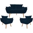 Ver imagem 1 de Kit Namoradeira + 2 Poltronas Decorativa Opala Suede Azul Marinho - Twdecora