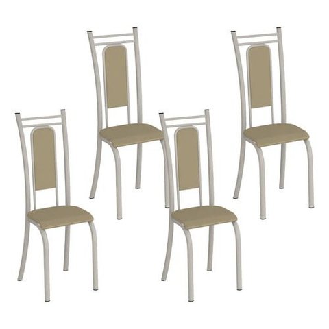 Kit 4 Cadeiras Paris Corino Creme Tubo Champanhe