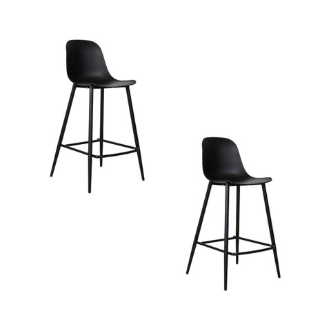 Kit com 2 Banquetas Miami Média Assento em Polipropileno e Base em Aço com Pintura Epóxi - Cor Preto