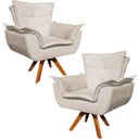 Ver imagem 1 de Kit 2 Poltronas Decorativas Base Giratória em Madeira Charger Suede Bege - Gran Belo