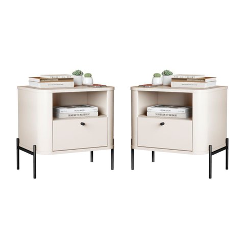 Conjunto de Mesa de Cabeceira Taos Off White Preto