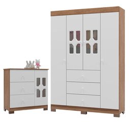 Cômoda e Guarda Roupa Infantil New Cristal Branco Carvalho - Canaã - 1 Cômoda e Guarda Roupa Infantil New Cristal Branco Carvalho - Canaã - 1