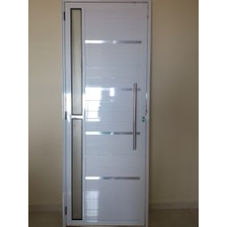 Porta De Alumínio Lambril 2,10 X 0,80 Linha Com Visor, Friso E Puxador Direita - 1