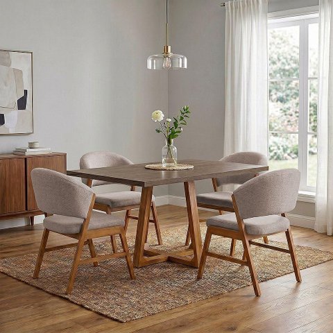 Conjunto de Jantar Isabela com Debora 4 Lugares Tampo MDF Freijo 1,2m Bege Ideal Decor