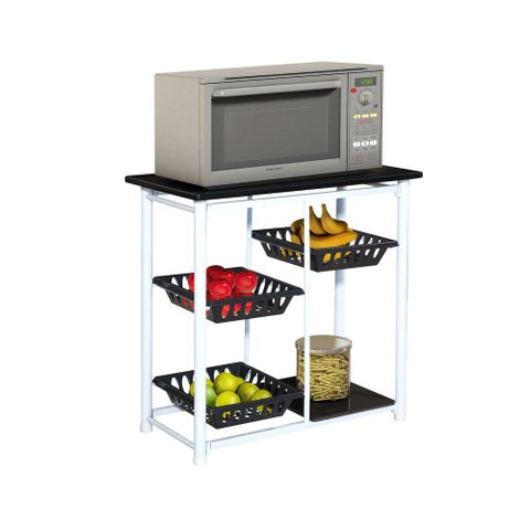 Fruteira Tubular 3 Cestos 2 Tampos Gol ? Gol Decor Tampo Preto/Base Branca/Cesto Preto