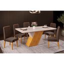 Ver imagem 1 de Conjunto: Mesa de Cozinha Rubi Tampo Madeirado C/ Vidro Curvo 170x90cm e 6 Cadeiras Lia Cedro/off