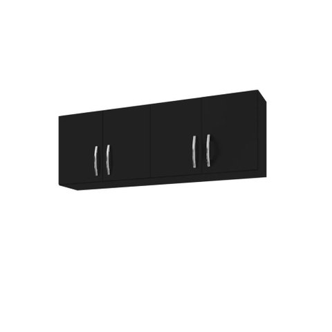 Armário Aéreo para Cozinha com 4 Portas 150 Cm Estrutura Mdp Preto Fosco