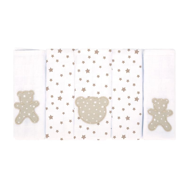 Fralda de Pano Bublim Petit Estampado/liso C/bainha e Bordado 77cmx80cm Pct C/05un //bege