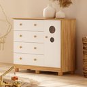 Ver imagem 4 de Comoda Infantil 1 Porta 4 Gavetas Bolinha - Moveis Peroba Amendoa/Branco
