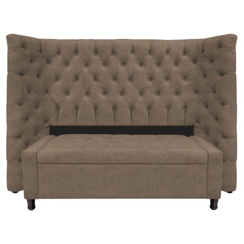 Kit Cabeceira e Calçadeira Baú Casal Everest P02 140cm Suede - Doce Sonho Móveis Marrom