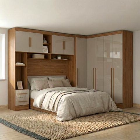 Guarda Roupa Casal Modulado 3 Peças 9 Portas 5 Gavetas com Cabeceira 100% MDF Smart Cinamomo/Capucci