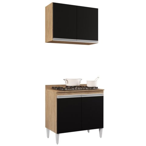 Armário Califórnia e Balcão Para Cooktop Flórida Cast/Preto - Lumil Lumil Móveis
