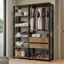 Guarda-roupa Closet Modulado Valencia 2 Gavetas 129cm Rustic/preto Madesa - 2