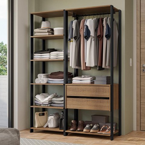 Guarda-roupa Closet Modulado Valencia 2 Gavetas 129cm Madesa