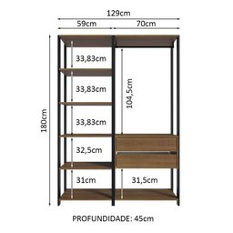 Guarda-roupa Closet Modulado Valencia 2 Gavetas 129cm Rustic/preto Madesa - 5