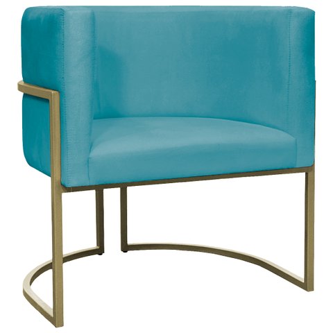 Poltrona Decorativa para Sala Recepção Luna Suede Base Ferro Champagne
