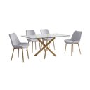 Ver imagem 2 de Conjunto Mesa de Jantar Lara 160cm Vidro 10mm Base Aço Carbono Bronze com 4 Cadeiras Linho - Cinza