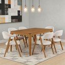 Ver imagem 1 de Mesa Retangular Claris 160cm Ypê N01 com 6 Cadeiras Nadja Linho Cru - Lyam Decor