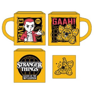 CANECA QUADRADA STRANGER THINGS ELEVEN WAFFLE DERMOGORGON AMARELA