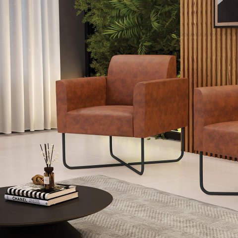 Poltrona Sala Decorativa Marisa Base X Industrial Preto Sintético Pu D03 - D’Rossi