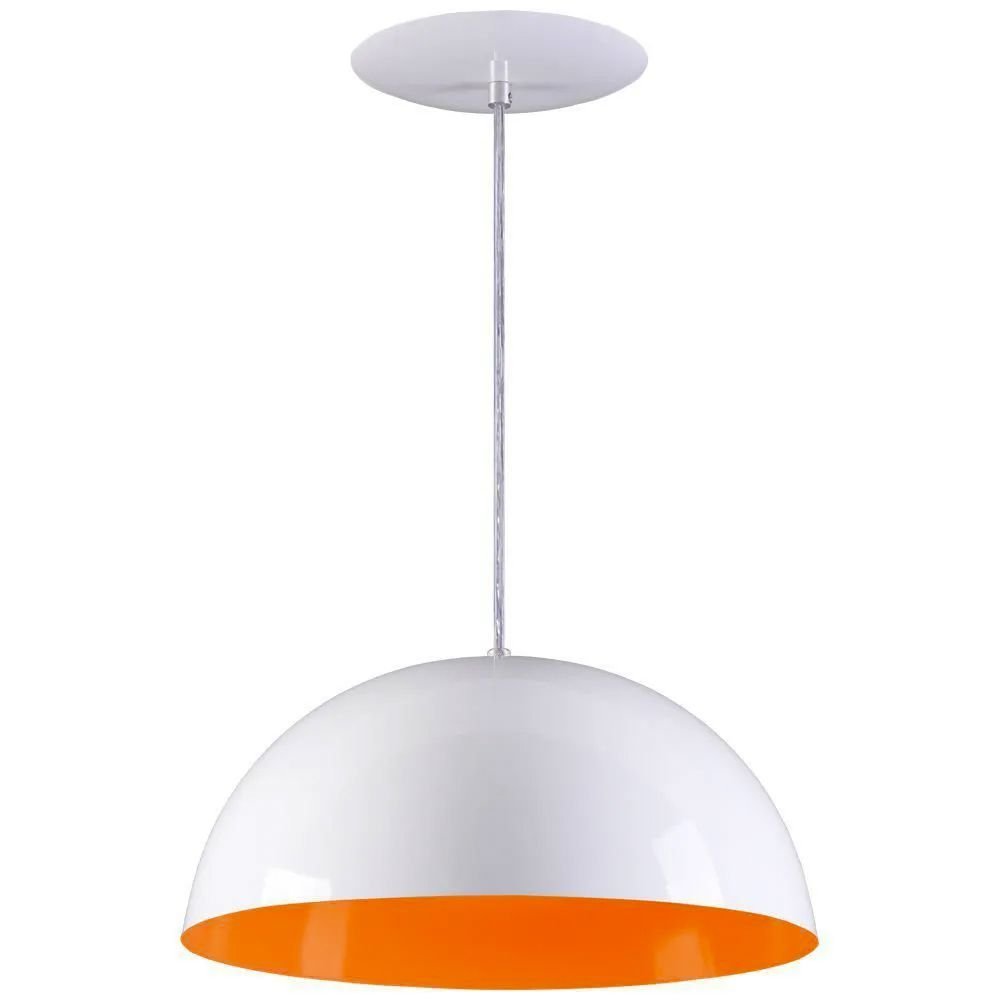 Pendente Meia Lua 40cm Luminária Alumínio Branco Textura C/ Laranja - T&T Iluminação