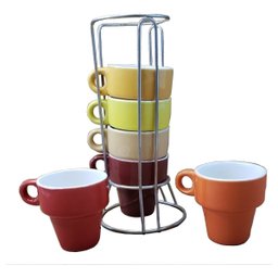 Xicaras coloridas p/café 50ml Cerâmica c/ 6 pç - c/ Suporte - 4